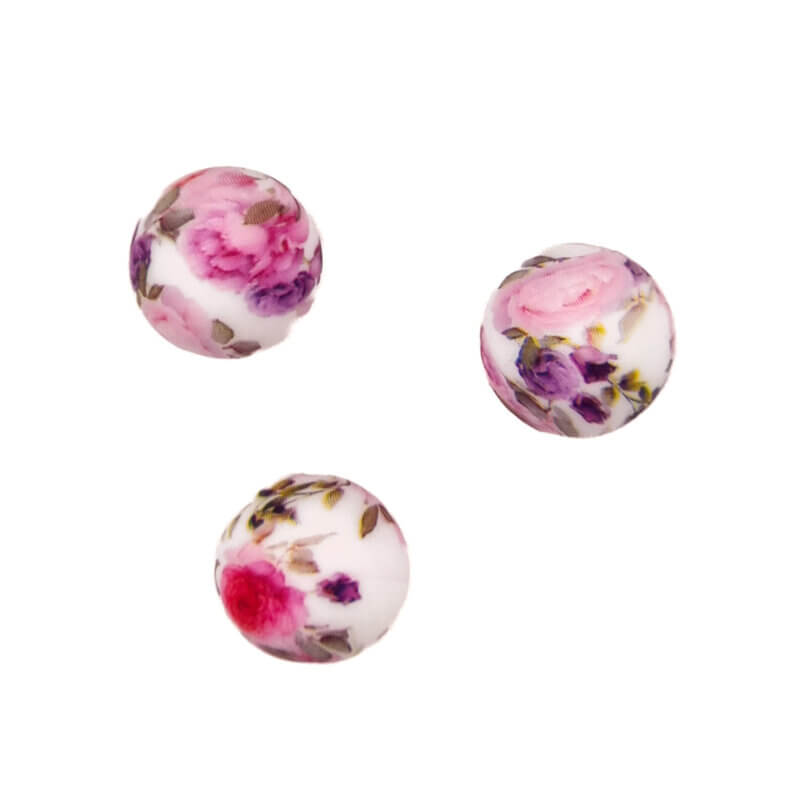 Siliconen kralen 12 mm - Rond - Summer Bouquet Print