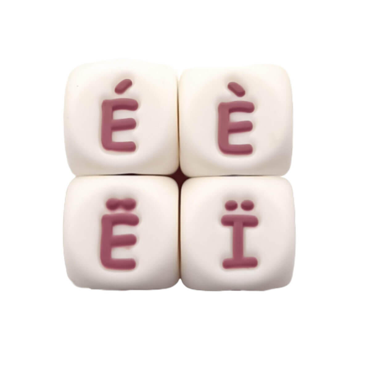 <ul> <li>Variante : Ë, É, È ou Ï Ivoire / Coco / Rose foncé 12 mm.</li> <li>Perles de silicone en silicone de qualité médicale.</li> <li>Sans BPA, phtalate, PVC, plomb ni toxines.</li> <li>Vendu à l'unité.</li> <li>Carré, 12 mm x 12 mm, couleur Coconut / Dark Rose</li> <li>Ces lettres sont horizontales (les trous vont de gauche à droite).</li> <li>Les lettres se trouvent sur les quatre côtés.</li> <li>Lavable au lave-vaisselle</li> <li>Frais pour les poussées dentaires.</li>
</ul> Jootjes Haakcadeautjes