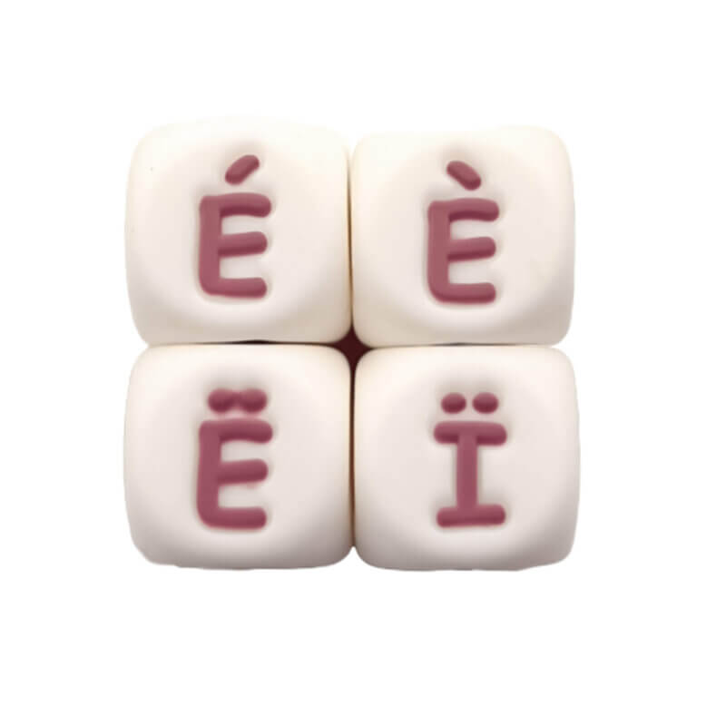 Siliconen letterkralen - Kokos / Dark Rose - 12 mm - Bijzondere letters / lettertekens - Per Stuk