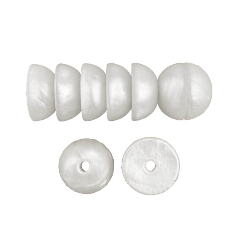 Siliconen kralen 14 mm - Halve Bollekes - Metallic Parel Wit