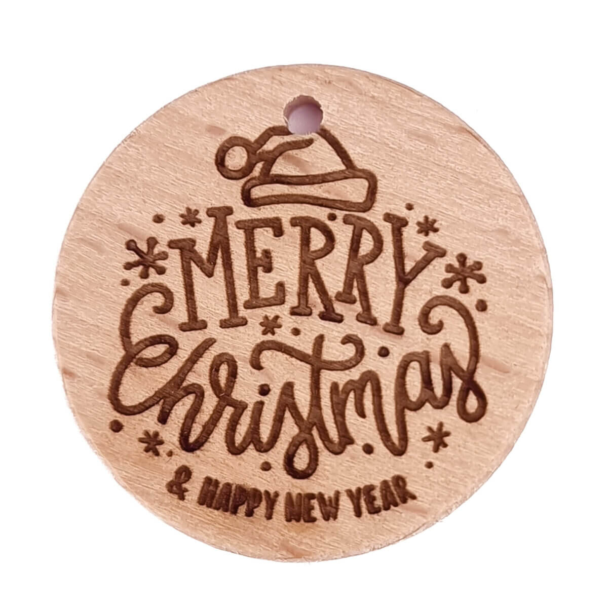 <ul> <li>Wooden disc - 36 mm</li> <li>Engraved with text Merry Christmas 1</li> <li>Hole at the top of the disc, through and through.</li> <li>High quality beech wood</li>
</ul>
Perfect for on key chains and other DIY creative creations. Jootjes Haakcadeautjes