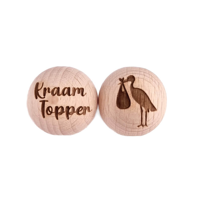Houten kraal - Gegraveerd - Beukenhout - Kraamtopper/Ooievaar - 20mm