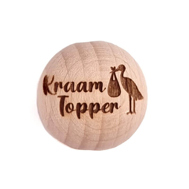 Houten kraal - Gegraveerd - Beukenhout - Kraamtopper/ Dubbelzijdig - 20mm