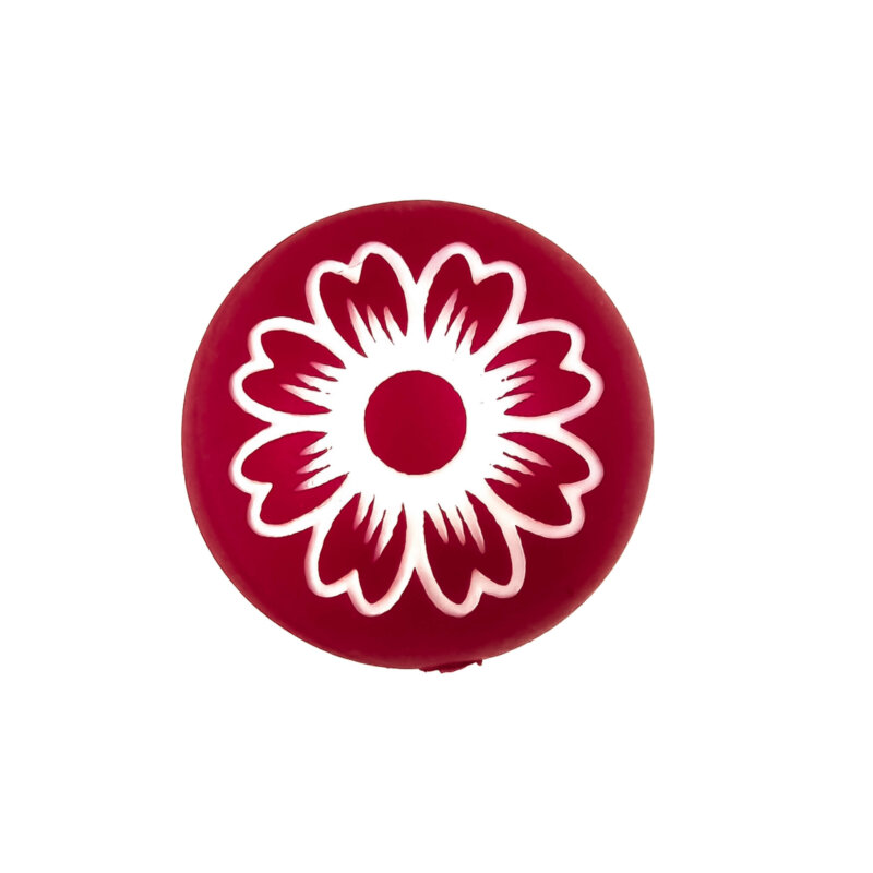 Siliconen Kraal - Gegraveerd - Daisy - Red Nugget