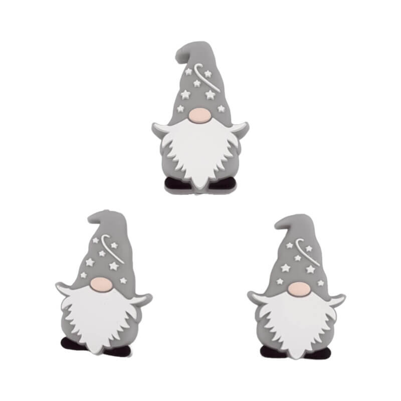 Silicone Beads - Gnome / Garden Gnome - Light Gray