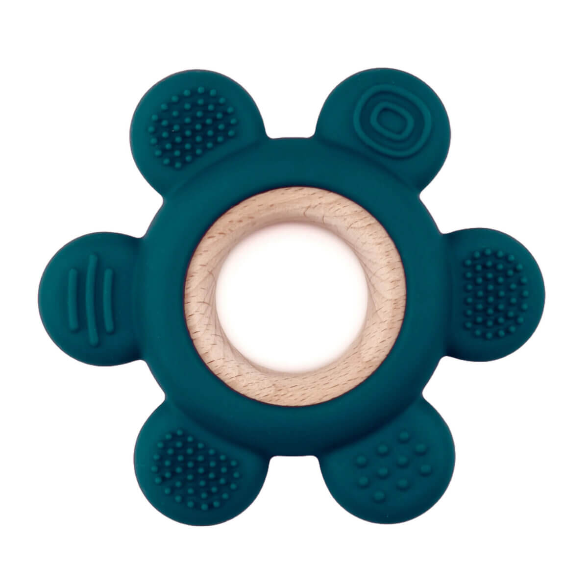 Siliconen en Hout - Bloem - Dark Teal