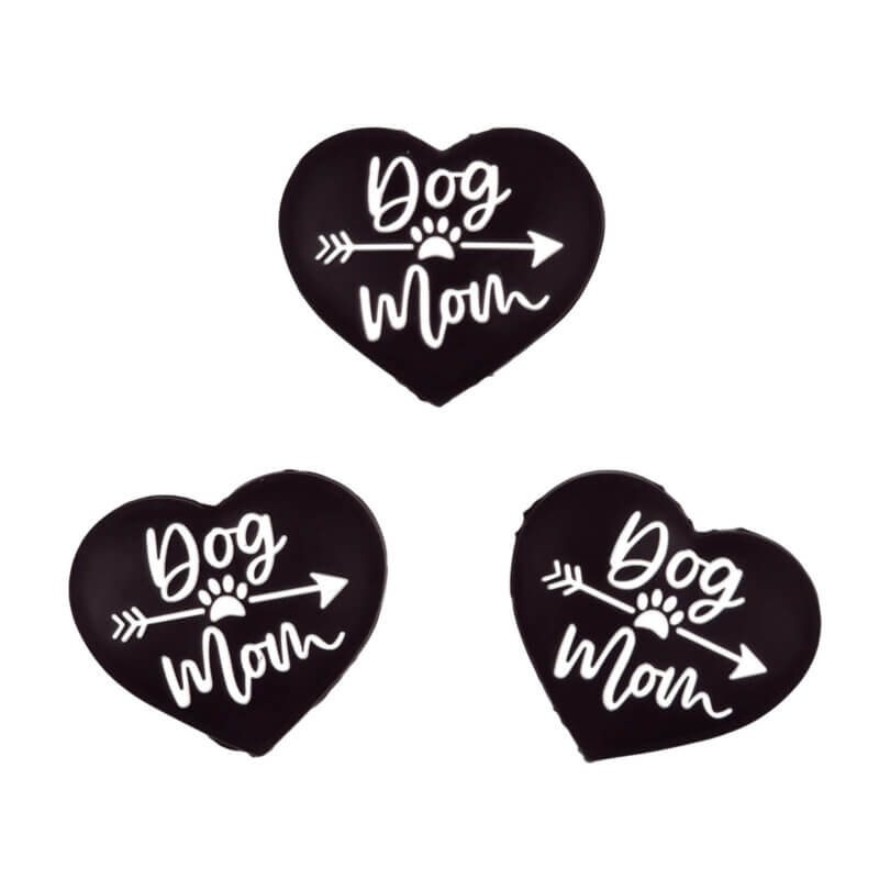 Siliconen Kraal - Dog Mom- Zwart / Wit