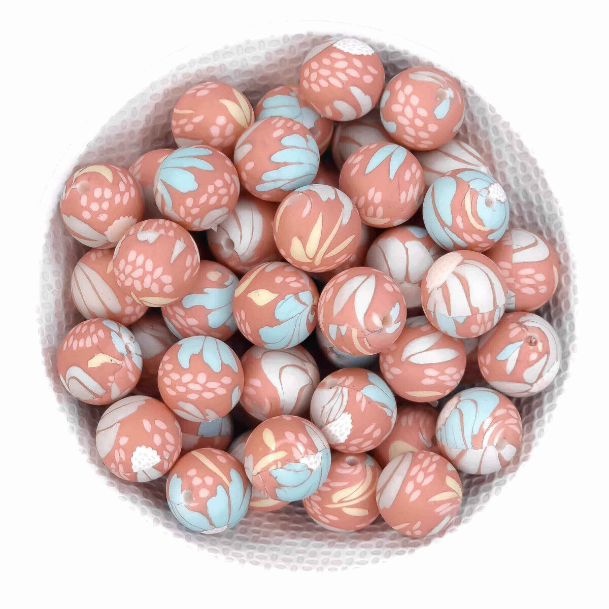 Formaat: 14 mm Hexagon Kleur: Passiflora print met bloemen Materiaal: Volgens EN-71 veilig getest siliconen. BPA-vrij, Ftalaat-vrij, PVC-vrij en vrij van alle overige schadelijke chemische stoffen zoals getest middels EN-71. Hierdoor geschikt voor speenkoorden en CE-gecertificeerd eindproduct zoals een bijtring.   Jootjes Haakcadeautjes