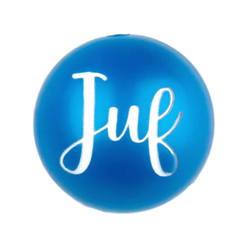 Siliconen Kraal – Gegraveerd – Blue Nugget – Juf – 20 mm