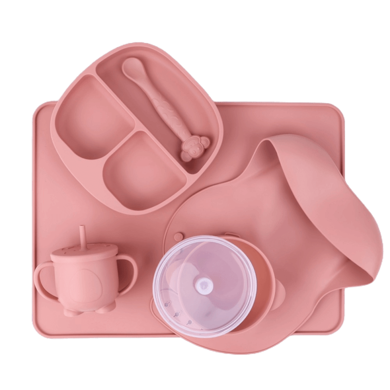 Silikon Kindergeschirr Combo Set Rosenholz