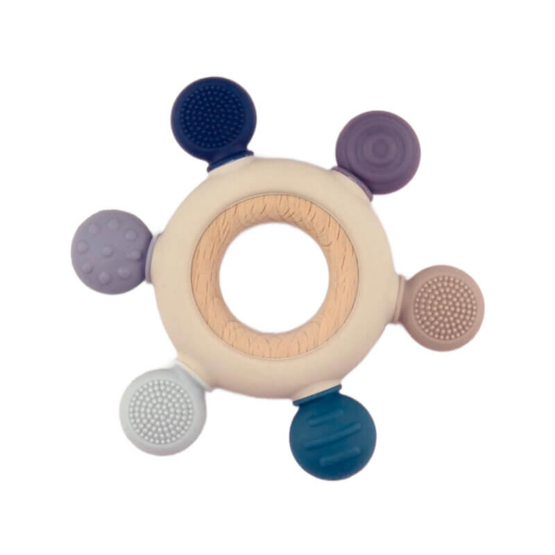 Bijtfiguur - Siliconen en Hout - Puffy Nature Blue