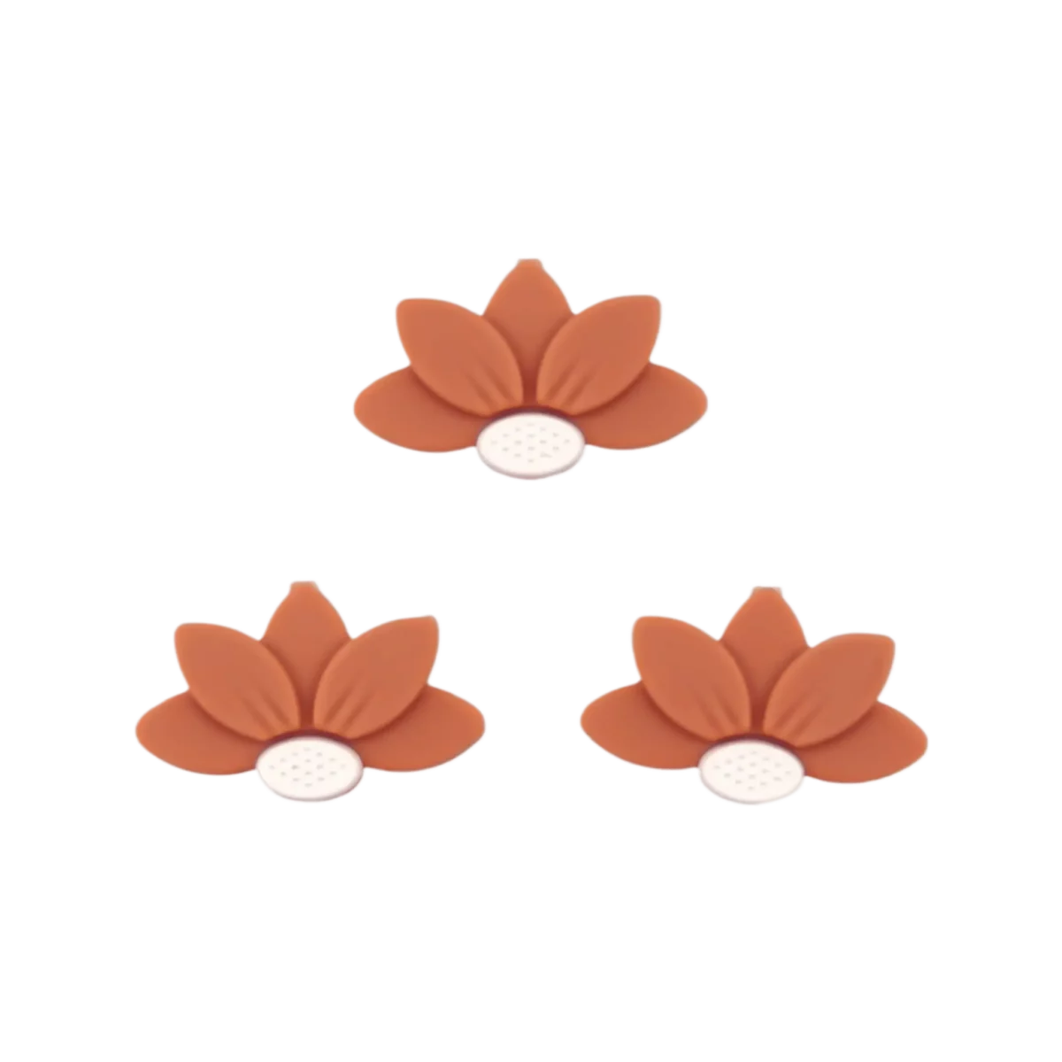 Kleur: Terracotta Formaat: 30 x 18 x 8 mm Type: Halve Daisy / Halve bloem Jootjes Haakcadeautjes