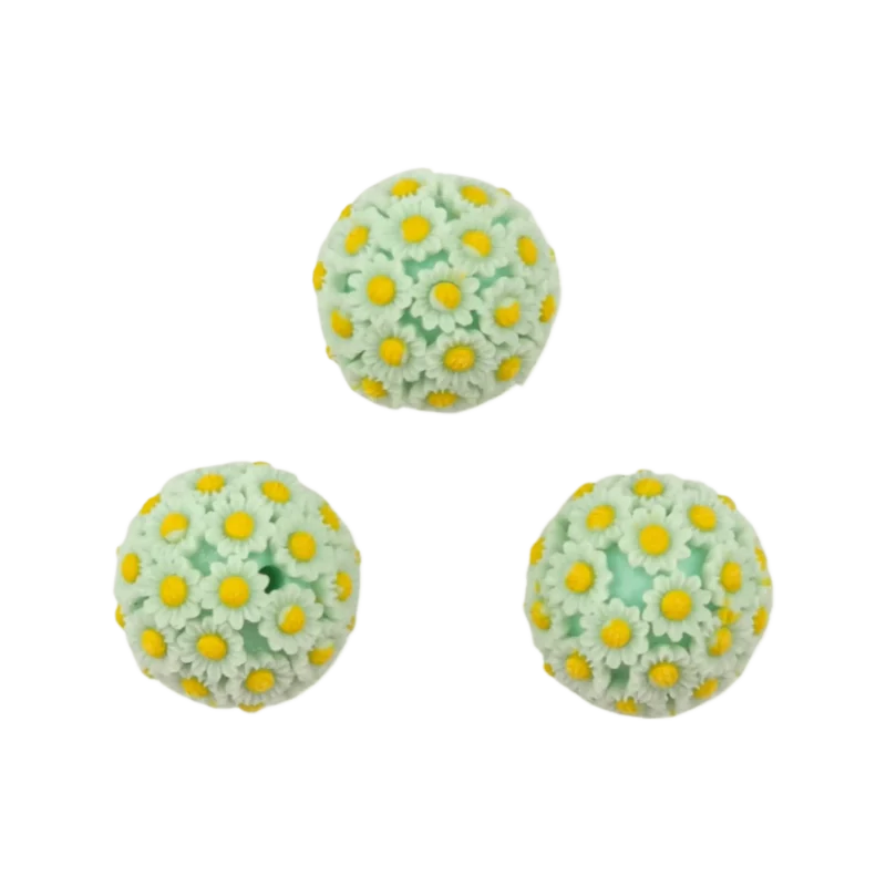 Acrylperle mit Blumen - 20 mm - Mintgrün