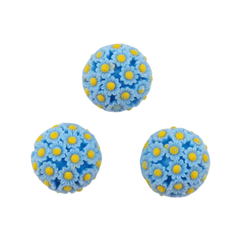 Acrylperle mit Blumen - 20 mm - Himmelblau