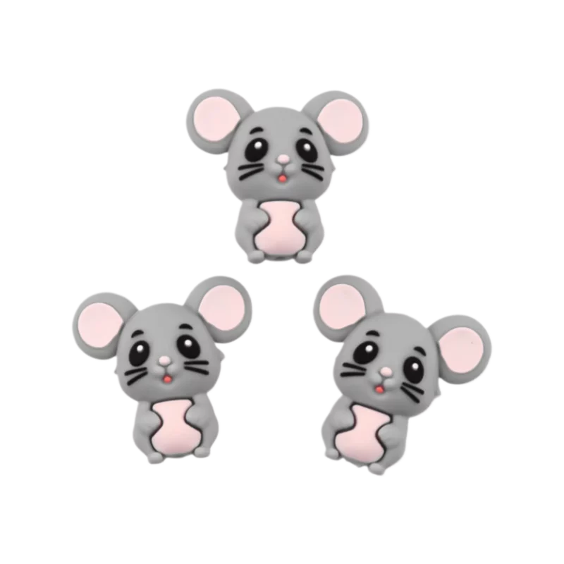 Siliconen Kraal - 3D - Muis - Grijs