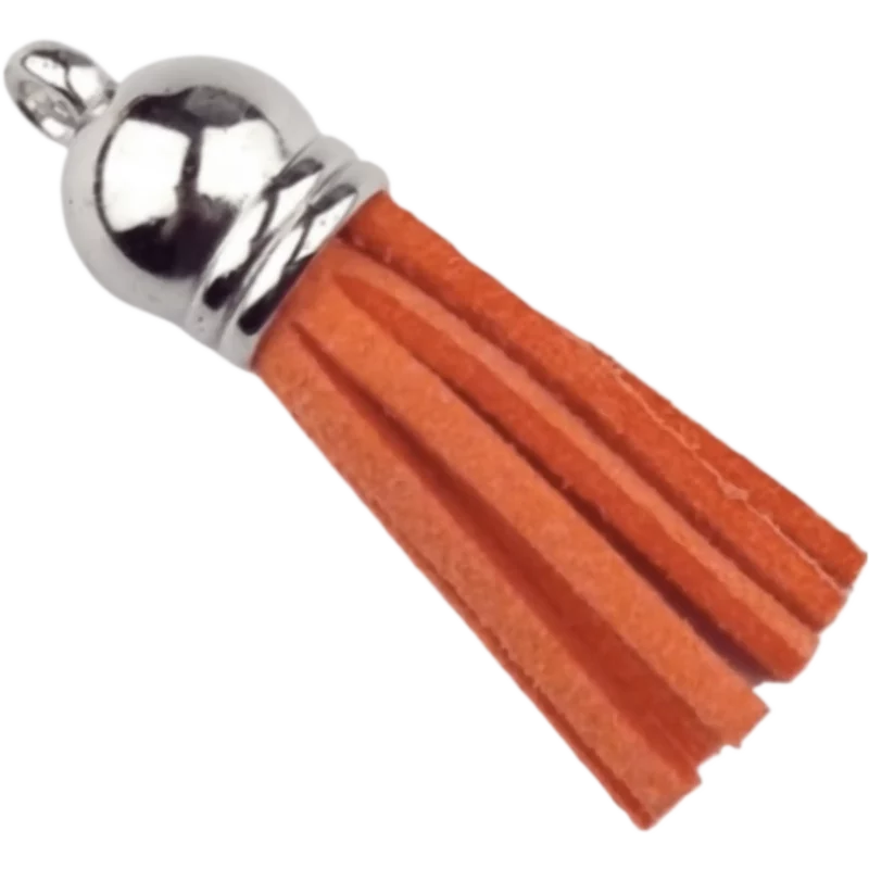 Sleutelhanger Kwastje - 37 mm - Terracotta/Zilver
