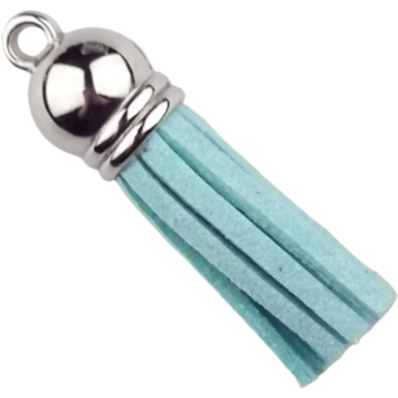 Sleutelhanger Kwastje - 37 mm - Aquamarijn/Zilver