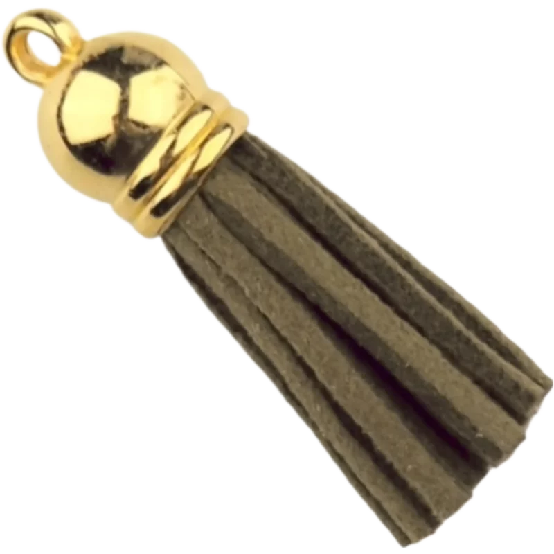 Sleutelhanger Kwastje - 37 mm - Mos Groen/Goud