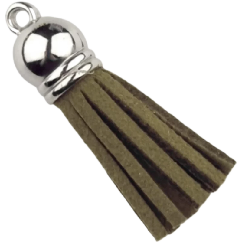 Sleutelhanger Kwastje - 37 mm - Mos Groen/Zilver
