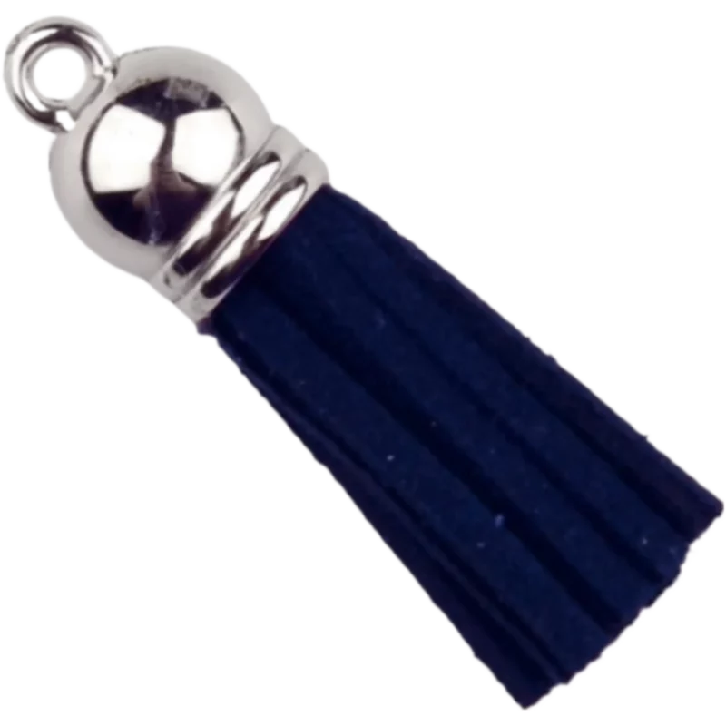 Sleutelhanger Kwastje - 37 mm - Donker Blauw/Zilver