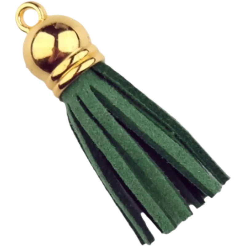 Sleutelhanger Kwastje - 37 mm - Klavertjes Groen/Goud