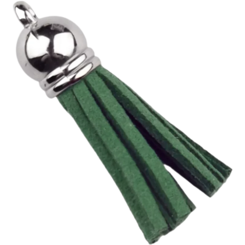 Sleutelhanger Kwastje - 37 mm - Klavertjes Groen/Zilver