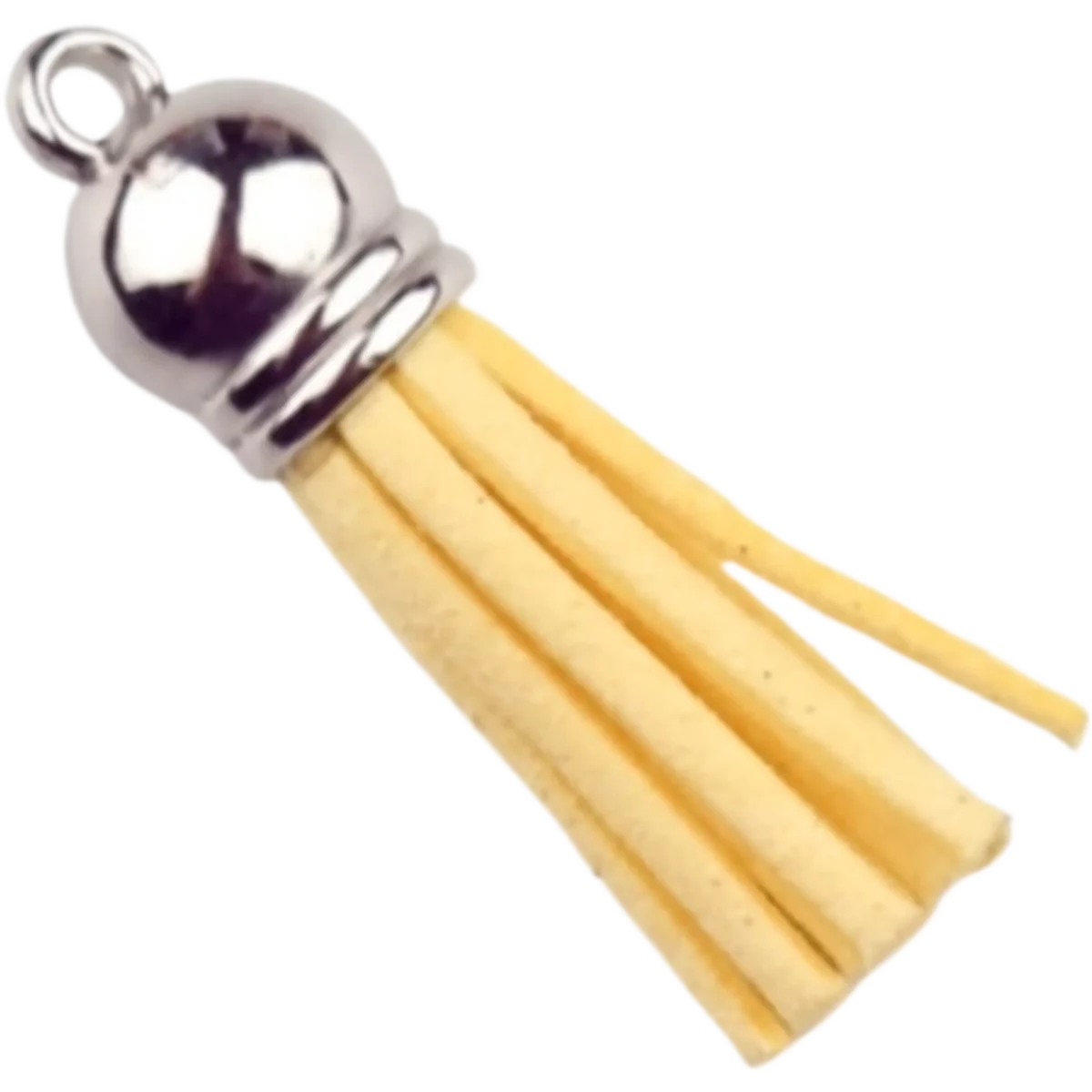 Type: Sleutelhanger Kwastje Materiaal: Plastic/suede Kleur: Licht Geel/Zilver Jootjes Haakcadeautjes