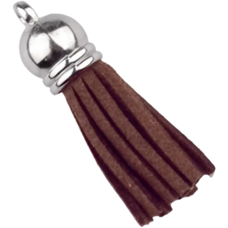 Sleutelhanger Kwastje - 37 mm - Brownie/Zilver