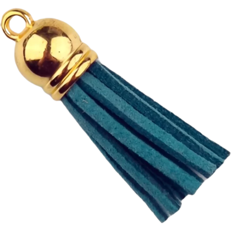 Sleutelhanger Kwastje - 37 mm - Dark Teal/Goud