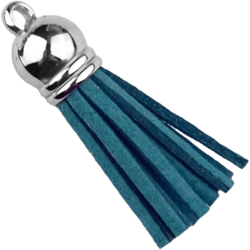 Sleutelhanger Kwastje - 37 mm - Dark Teal/Zilver