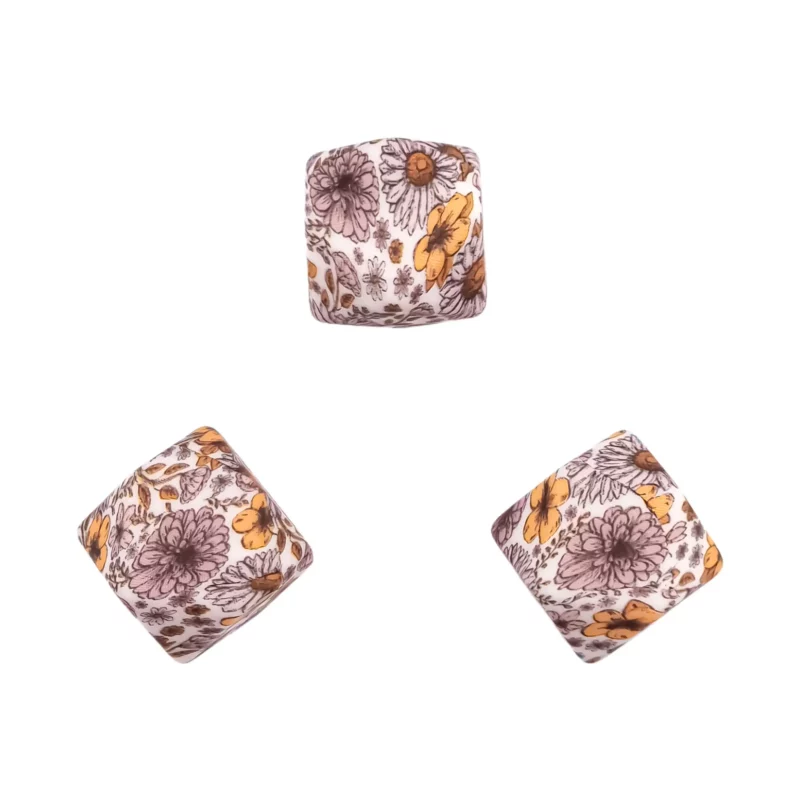 Siliconen kralen - 14 mm - Hexagon - Everlasting Flower Print