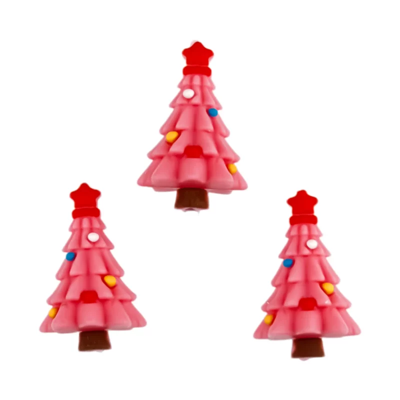 Siliconen Kraal - 3D - Kerstboom met versiering - Poeder Roze