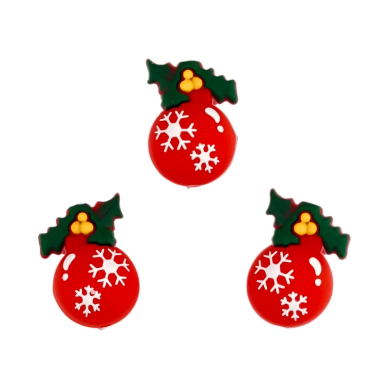Siliconen Kraal - 3D - Kerstbal - Rood