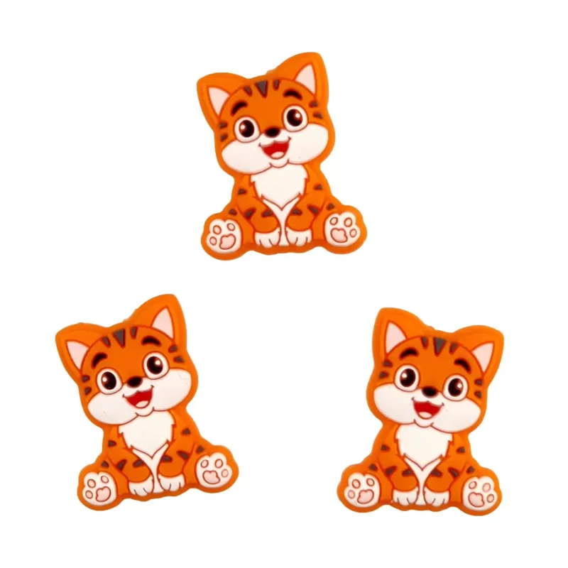 Siliconen Kraal - Vrolijke Kat - Oranje