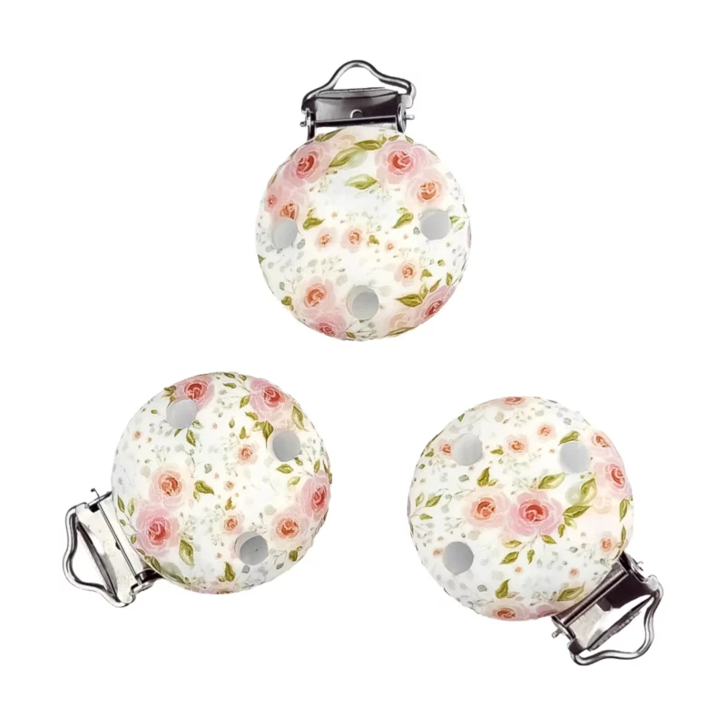 Speenclip siliconen pink roses roos print groothandel bpa vrij speenkoord wagenspanner bijtring exclusief