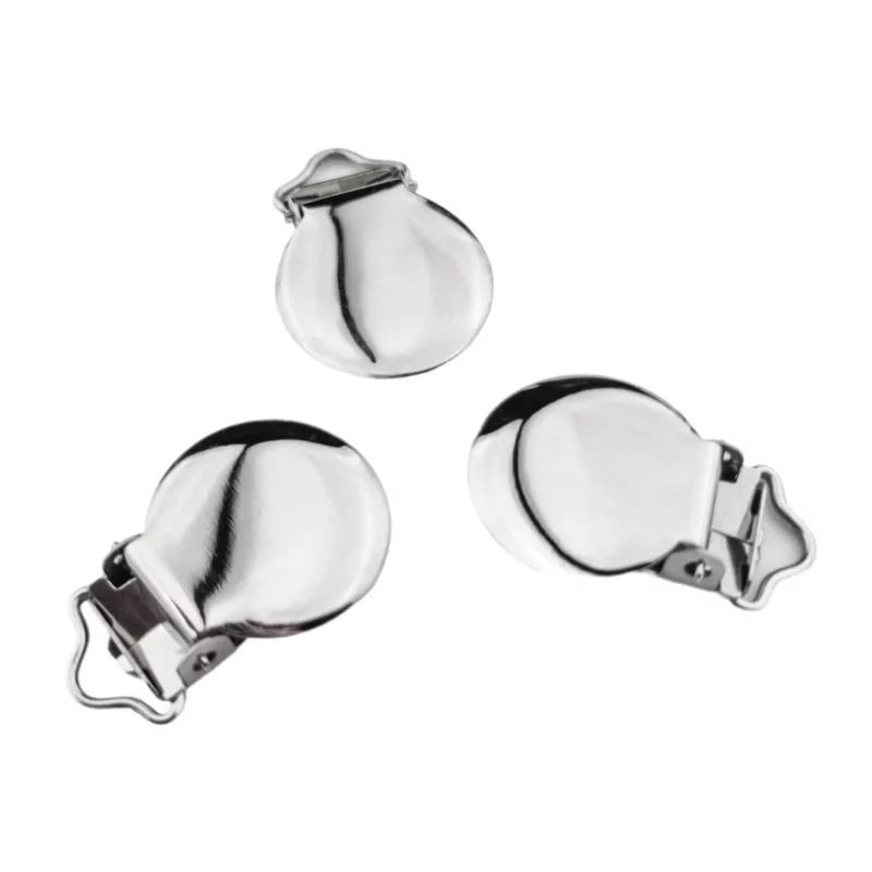 Speenclips metaal rond - Glanzend zilver metaal (RVS) - Lood vrij - Smal
