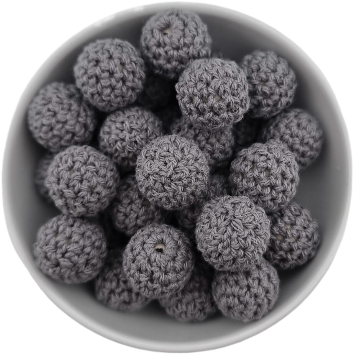 Crocheted beads; Wooden bead with crocheted baby safe cotton girth.
<ul> <li>Size: 16 mm wooden bead with cotton</li> <li>Color code: Anthracite</li>
</ul>
Hand crocheted.
100% baby safe cotton yarn. Jootjes Haakcadeautjes