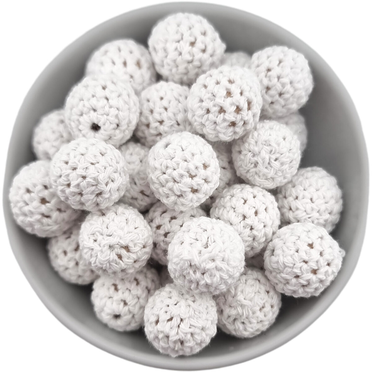 Crocheted beads; Wooden bead with crocheted baby safe cotton girth.
<ul> <li>Size: 20 mm wooden bead with cotton</li> <li>Color code: White</li>
</ul>
Hand crocheted.
100% baby safe cotton yarn. Jootjes Haakcadeautjes