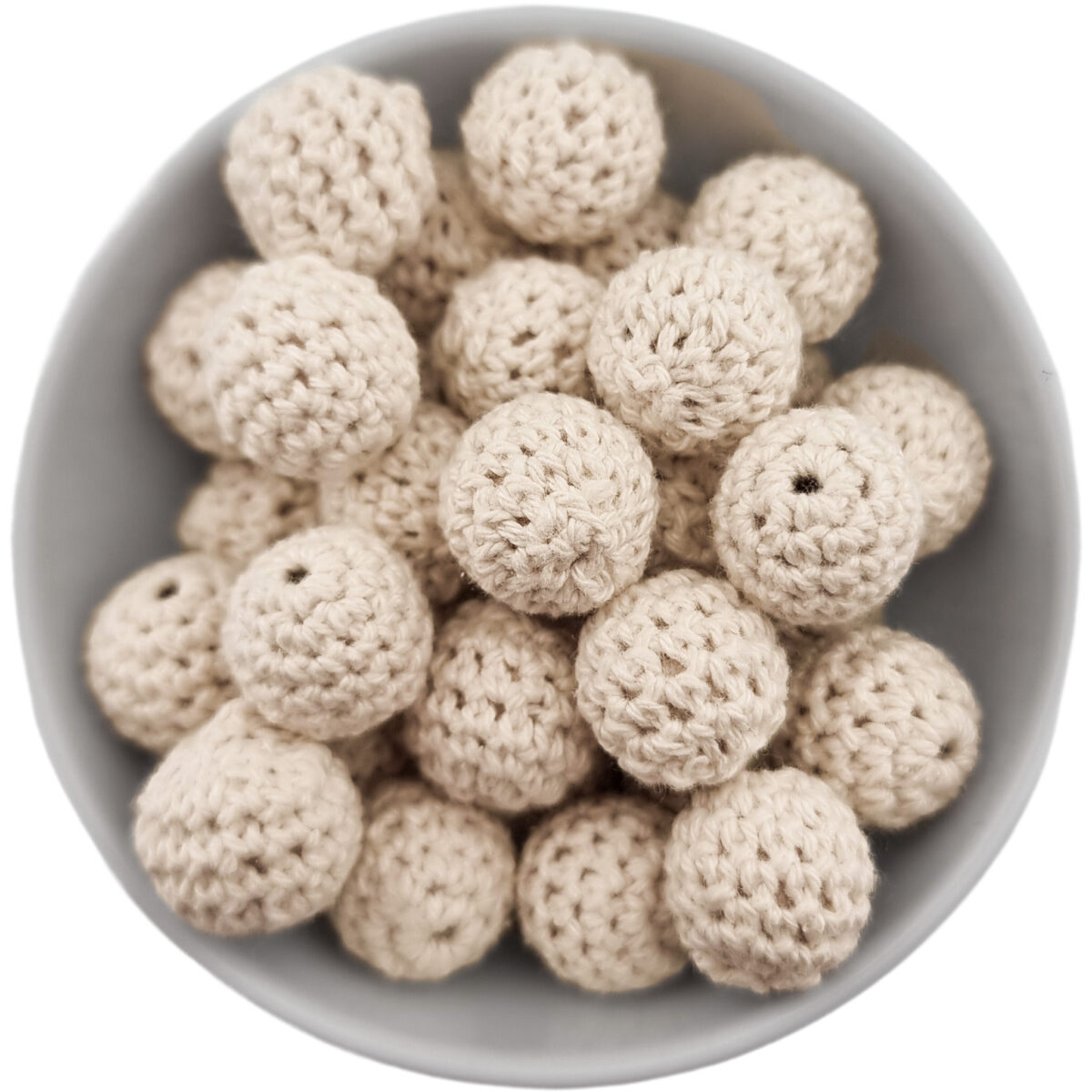 Crocheted beads; Wooden bead with crocheted baby safe cotton girth.
<ul> <li>Size: 16 mm wooden bead with cotton</li> <li>Color code: Old Lace</li> <li>Old Name : Butter Cream</li>
</ul>
Hand crocheted.
100% baby safe cotton yarn. Jootjes Haakcadeautjes