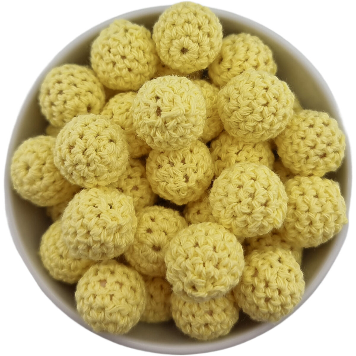 Gehäkelte Perlen; Holzperle mit gehäkeltem Baumwollgurt für Babys.
<ul> <li>Größe: 16 mm Holzperle mit Baumwolle</li> <li>Farbcode: Weiches Gelb</li>
</ul>
Handgehäkelt.
100% babyfreundliches Baumwollgarn. Jootjes Haakcadeautjes