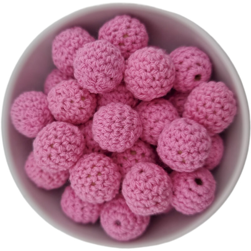 Crochet bead - Crocheted wooden bead - 16 mm - Raspberry