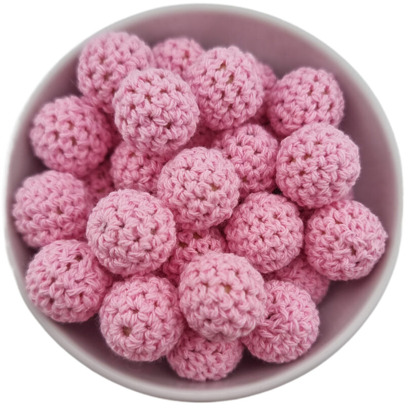Crochet bead - Crocheted wooden bead - 16 mm - Soft Pink