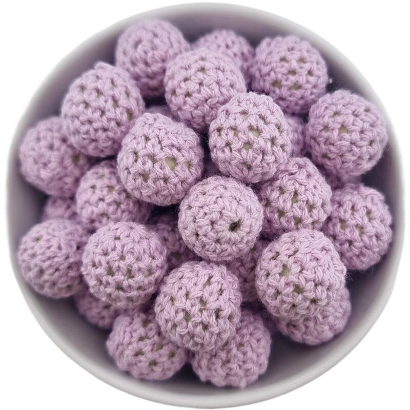 Crochet bead - Crocheted wooden bead - 16 mm - Powder Lilac