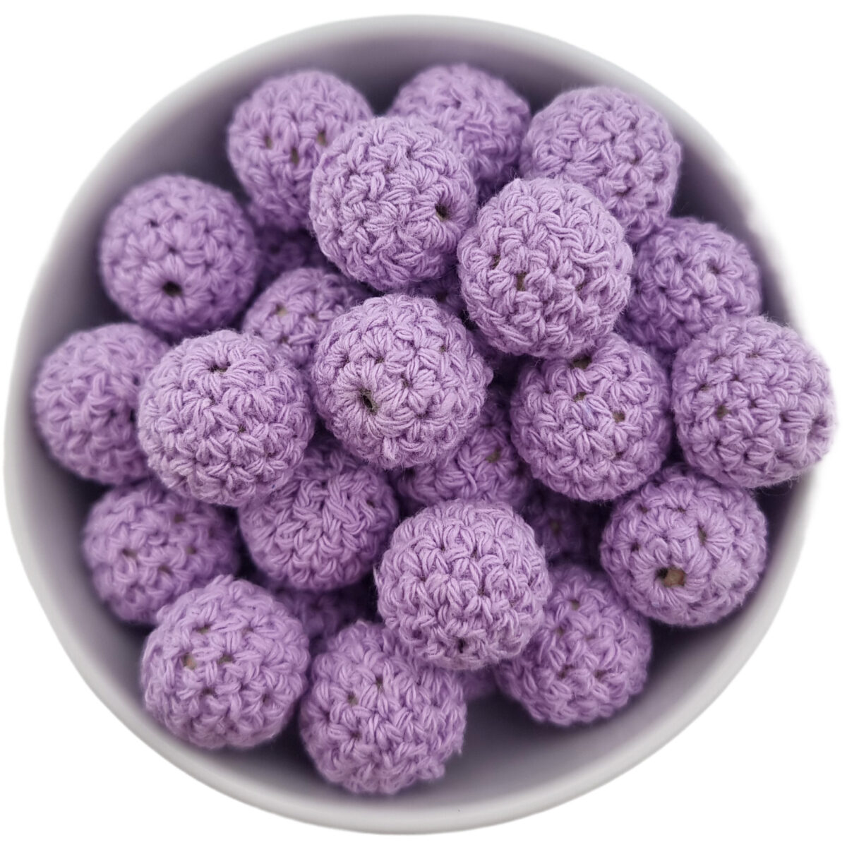 Crocheted beads; Wooden bead with crocheted baby safe cotton girth.
<ul> <li>Size: 20 mm wooden bead with cotton</li> <li>Color code: Phlox</li> <li>Old Color Name : Purple</li>
</ul>
Hand crocheted.
100% baby safe cotton yarn. Jootjes Haakcadeautjes