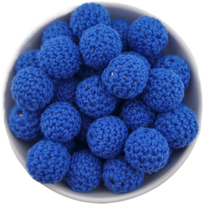 Crochet bead - Crocheted wooden bead - 16 mm - royal blue