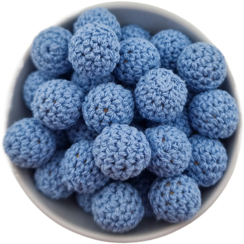Crochet bead - Crocheted wooden bead - 16 mm - Medium Powder Blue