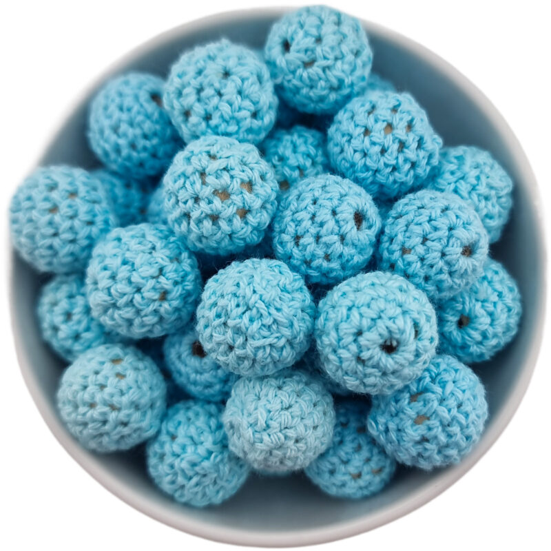 Crochet bead - Crocheted wooden bead - 16 mm - Ice Blue