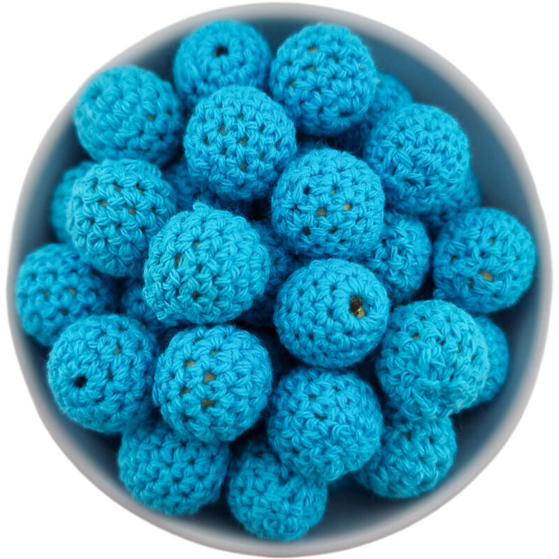 Crochet bead - Crocheted wooden bead - 16 mm - Blue