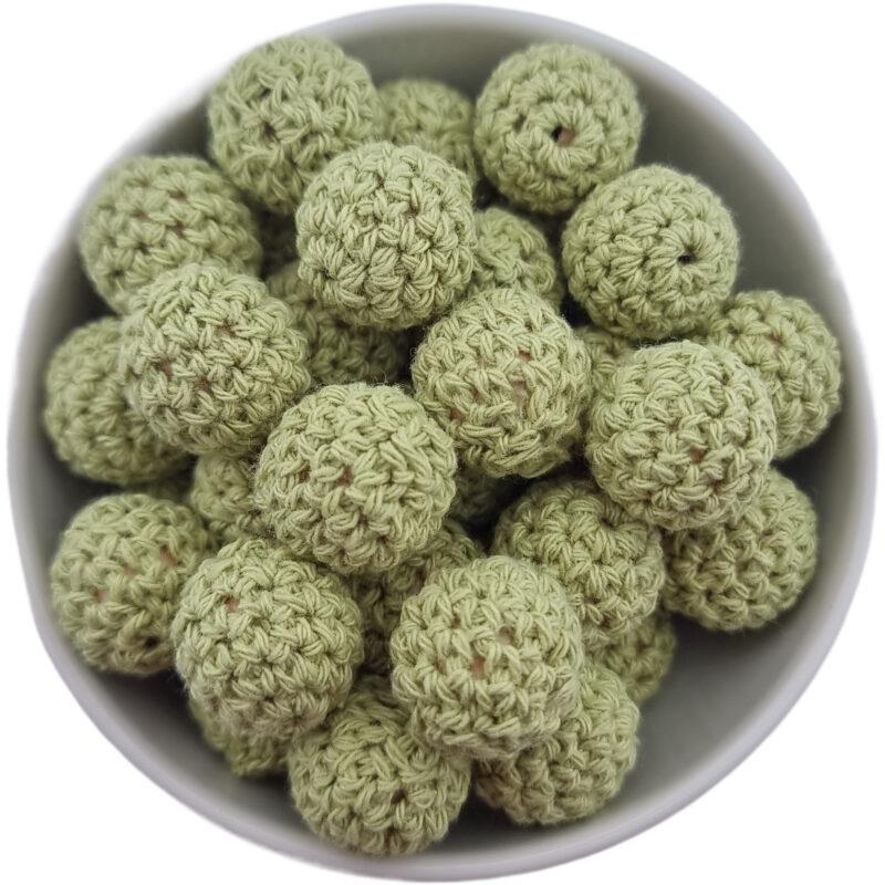 Crochet bead - Crocheted wooden bead - 16 mm - Pistache