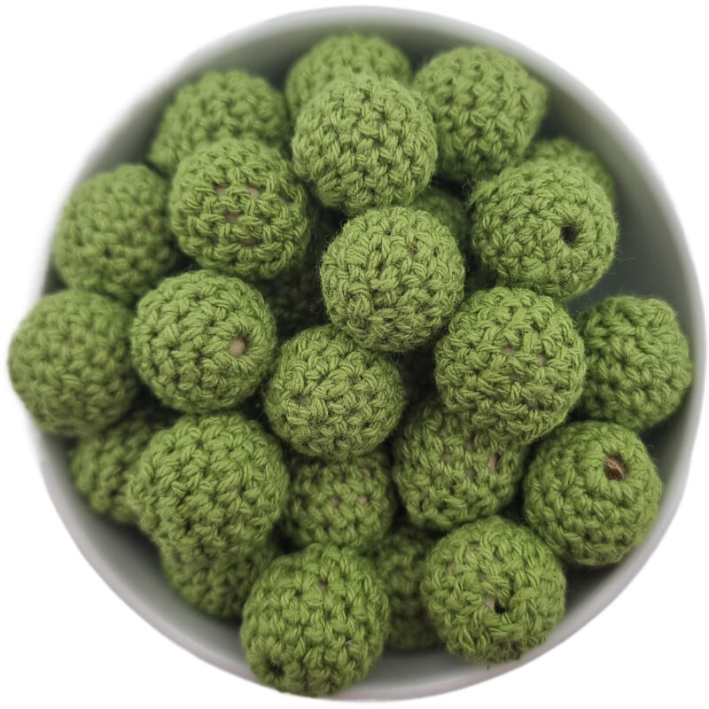 Crochet bead - Crocheted wooden bead - 16 mm - Lime Green